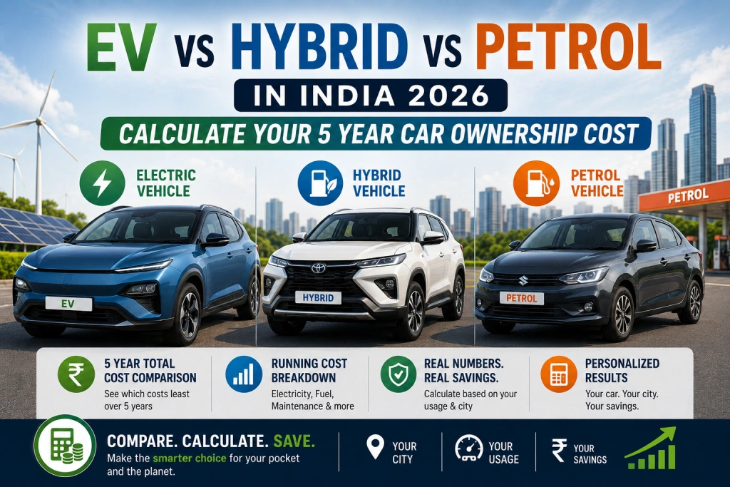 EV vs Hybrid vs Petrol in India 2026: Calculate Your 5-Year Car Ownership Cost