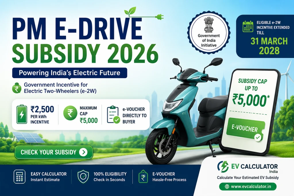 PM E-DRIVE Subsidy 2026: Eligibility, ₹5,000 Cap, E-Voucher & Calculator